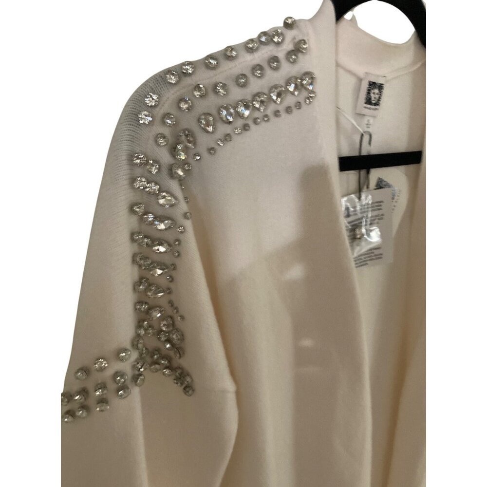 ANNE KLEIN WOMENS RYNSTONES EMBELLISHED OPEN-FRONT ANNE WHITE  XL NWT